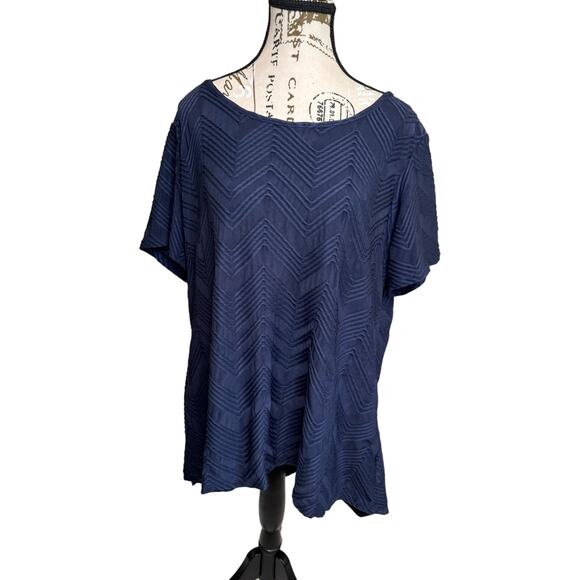 PHILOSOPHY REPUBlIC women’s navy textured 1X high low short sleeve shirt - Picture 1 of 6